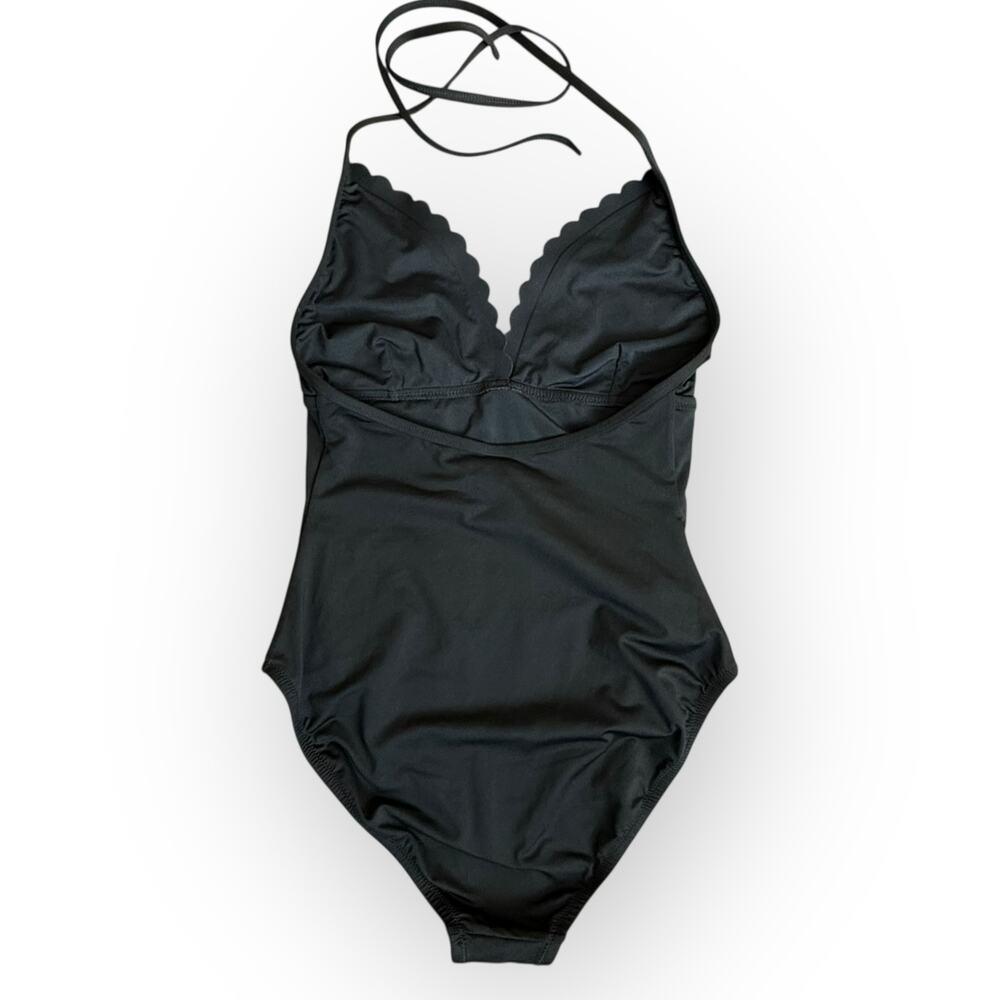 J.CREW Halter Scalloped Swimsuit One Piece Minimalist Classic Black V-neck Sz 2 - Picture 6 of 12